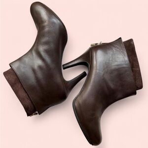 Dark Chocolate Brown Leather & Suede Ankle Boot Heels